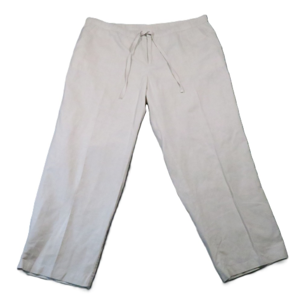 Liz Claiborne Drawstring Pants 2XL Beige Linen Cotton Summer Resort Coastal Boho